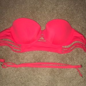 Bright coral bandeau bikini top